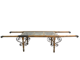 Antique French Sedan Chair Converted to Coffee Table, Wood Metal, Glass, Sku 032977
